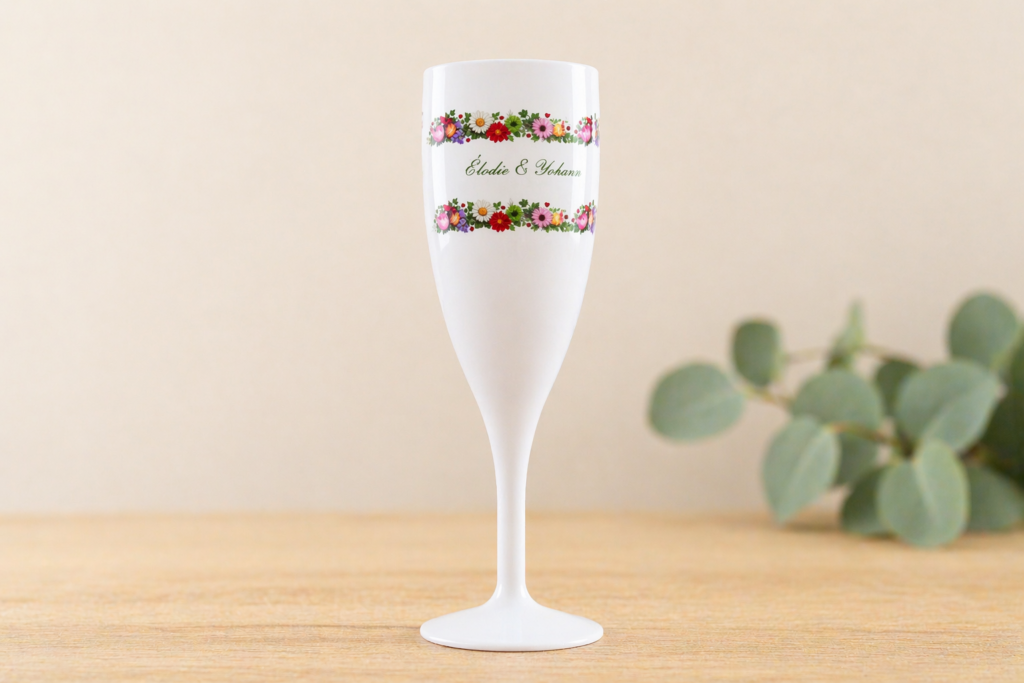 flute champagne personnalisee fleurs prenoms mariage